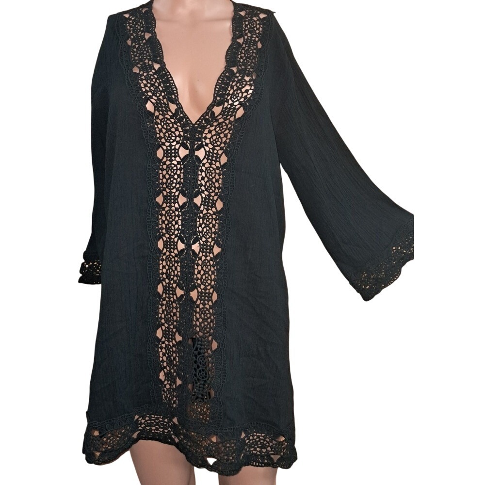La Blanca Women's Tunic Swimsuit Cover Up, Crochet Hems,‎ Size Large
